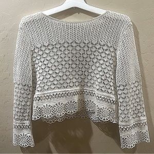 (Zara White Knit Crop Top) (Size Medium)